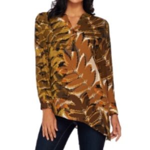 Susan Graver fall leaf print asymmetrical blouse